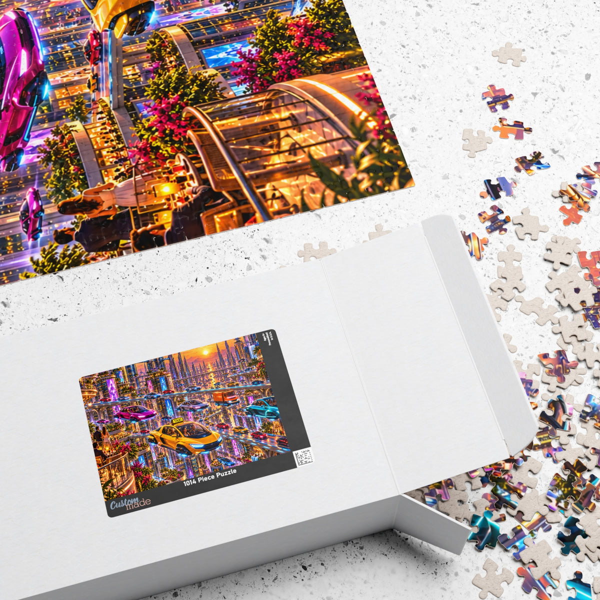 Futuristic City Jigsaw Puzzle - Cyberpunk Flying Cars Sunset - 110, 252, 520, 1014 Pcs
