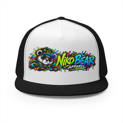"NikoBear Apparel Colorful Graffiti Bear 5 Panel Trucker Cap | Urban Streetwear Hat Snapback