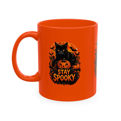 Stay Spooky Black Cat & Pumpkin Ceramic Coffee Mug