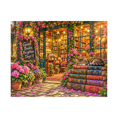 Cozy Bookshop Jigsaw Puzzle for Adults – Cat & Floral Bookstore (110, 252, 520, 1014 Pcs)