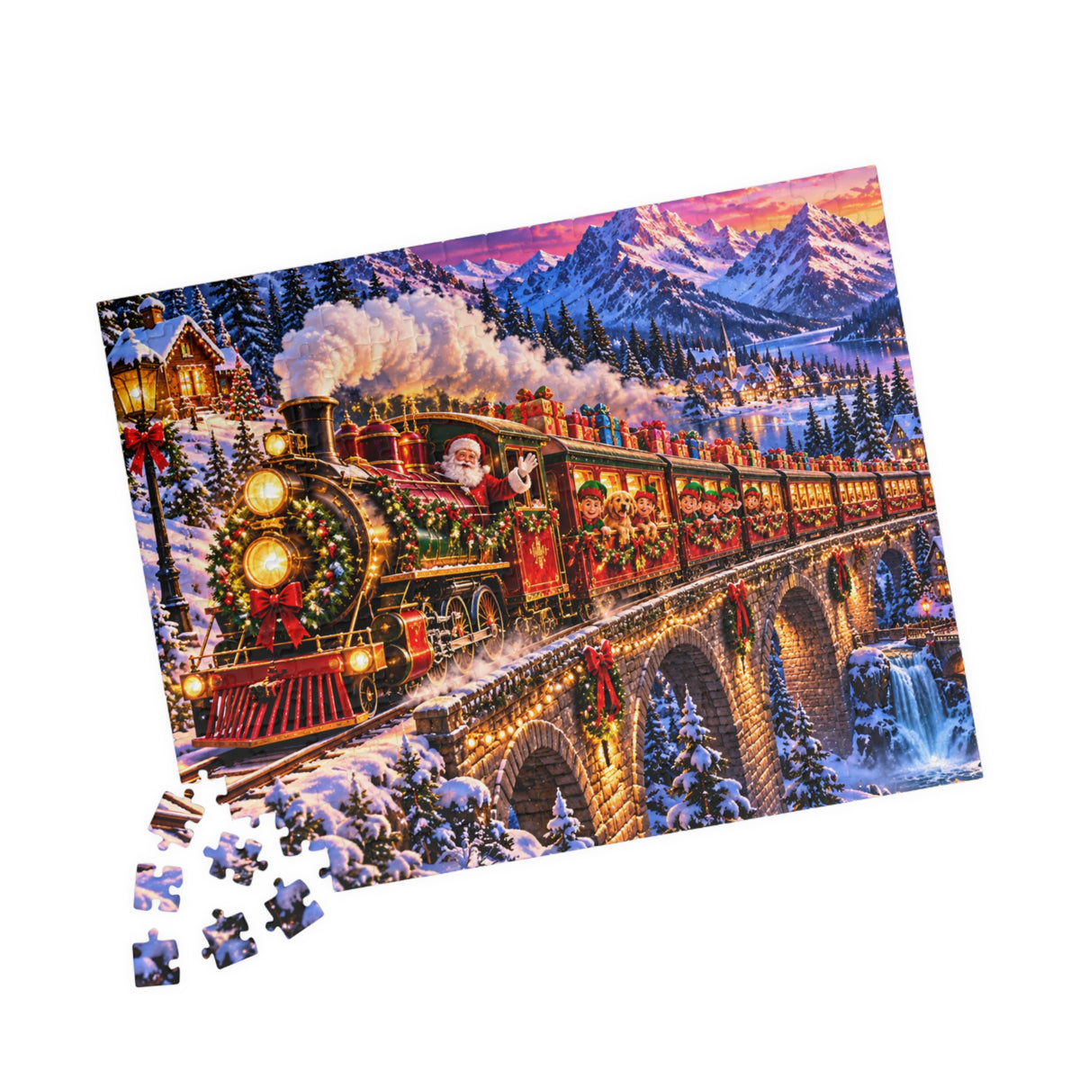 Santa’s Festive Christmas Steam Train Winter Wonderland Jigsaw Puzzle for Holiday Fun