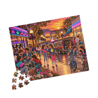 Retro 80s Neon Sunset Mall Jigsaw Puzzle for Adults & Kids | Vintage Nostalgia Gift