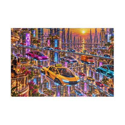 Futuristic City Jigsaw Puzzle - Cyberpunk Flying Cars Sunset - 110, 252, 520, 1014 Pcs