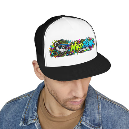 "NikoBear Apparel Colorful Graffiti Bear 5 Panel Trucker Cap | Urban Streetwear Hat Snapback