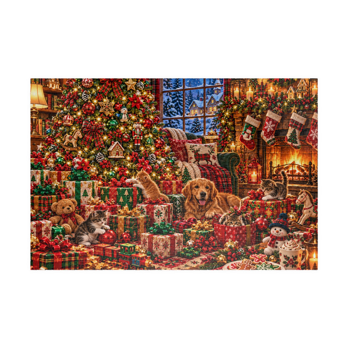 Cozy Christmas Pets Jigsaw Puzzle - Dog & Kittens Holiday Gift