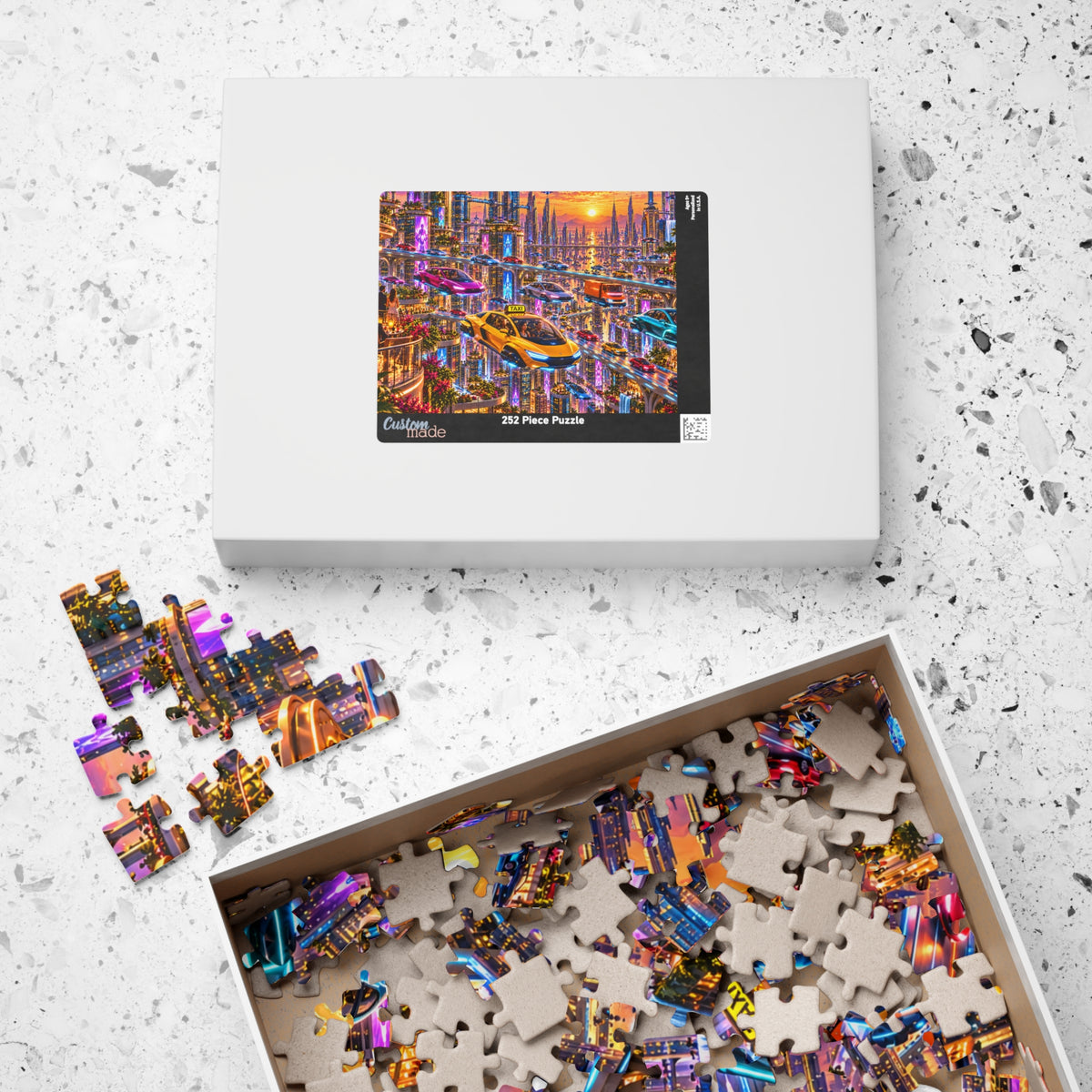 Futuristic City Jigsaw Puzzle - Cyberpunk Flying Cars Sunset - 110, 252, 520, 1014 Pcs