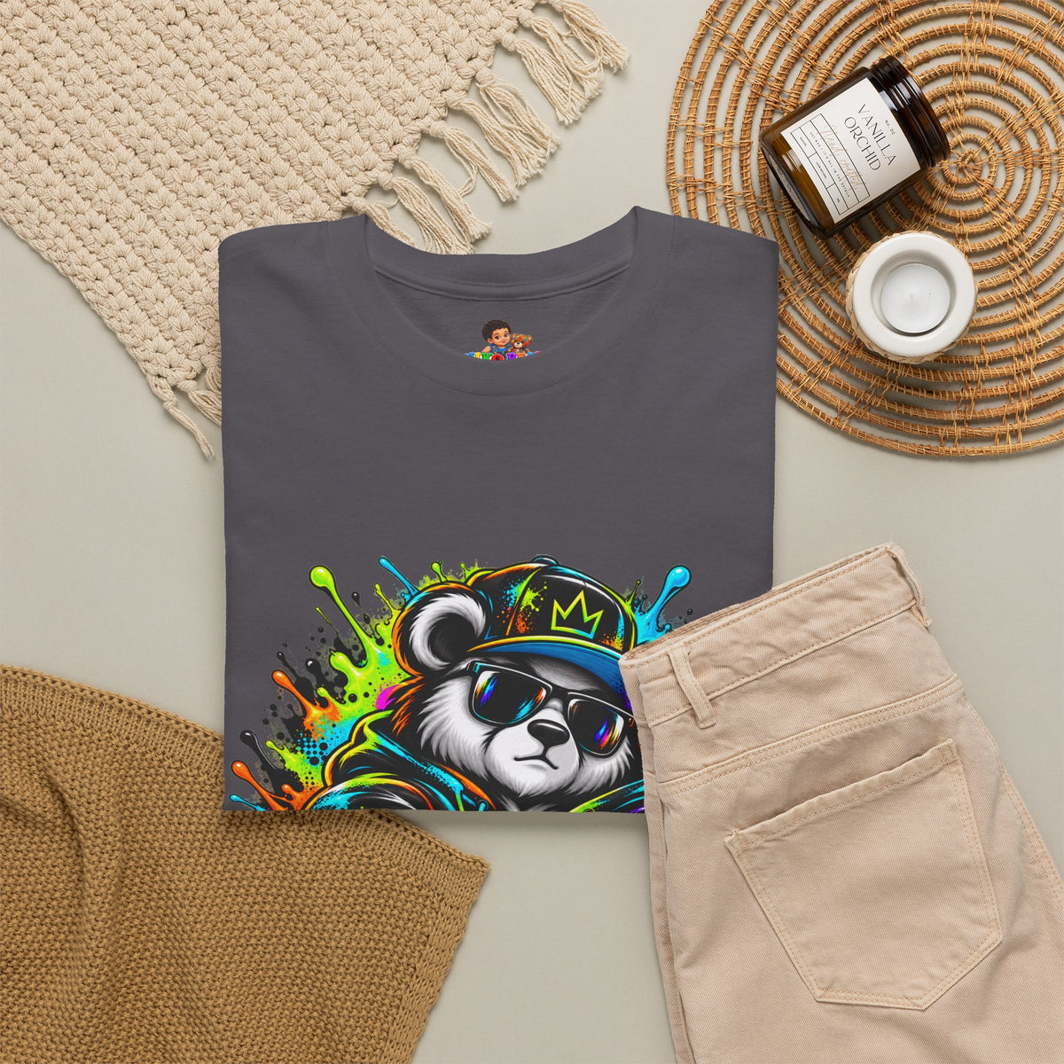 Niko Bear Graphic Tee - Cool Graffiti Panda Unisex Heavy Cotton T-Shirt