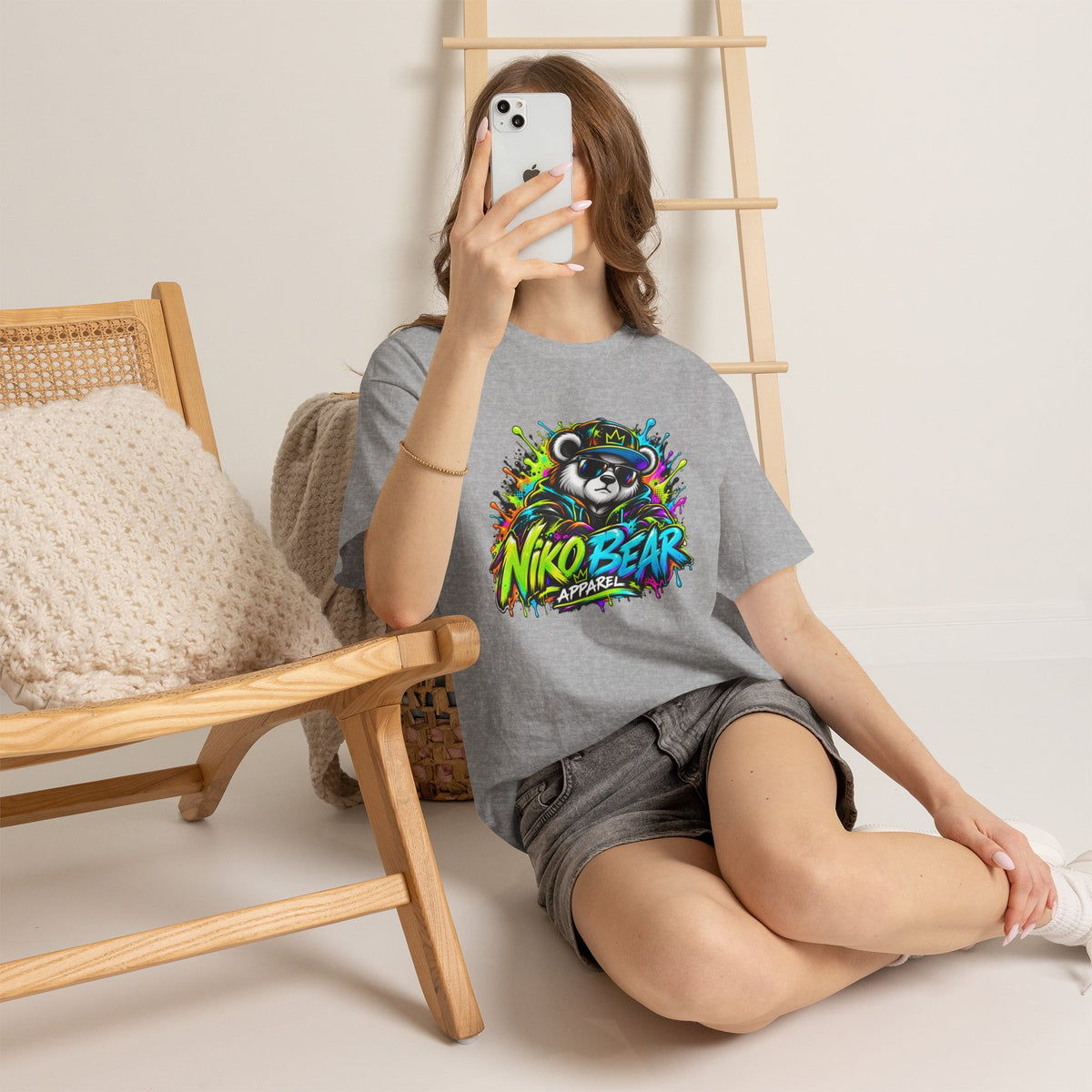 Niko Bear Graphic Tee - Cool Graffiti Panda Unisex Heavy Cotton T-Shirt