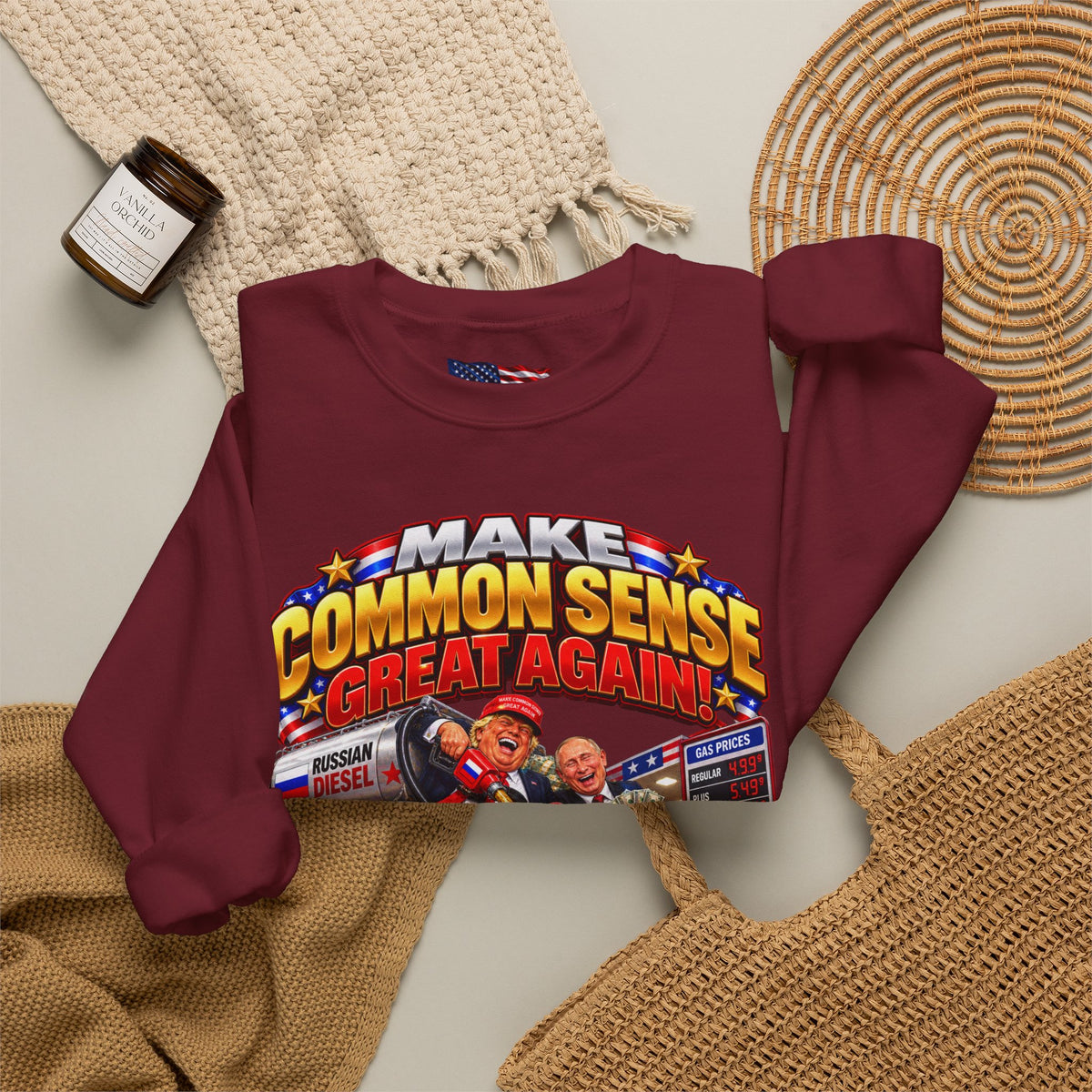 Donald Trump Comic Sweatshirt — Political Satire Crewneck