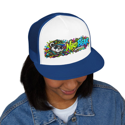 "NikoBear Apparel Colorful Graffiti Bear 5 Panel Trucker Cap | Urban Streetwear Hat Snapback