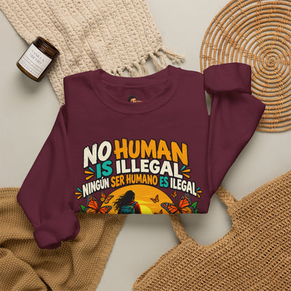 No Human Is Illegal Sweatshirt — Bilingual Immigrant Rights