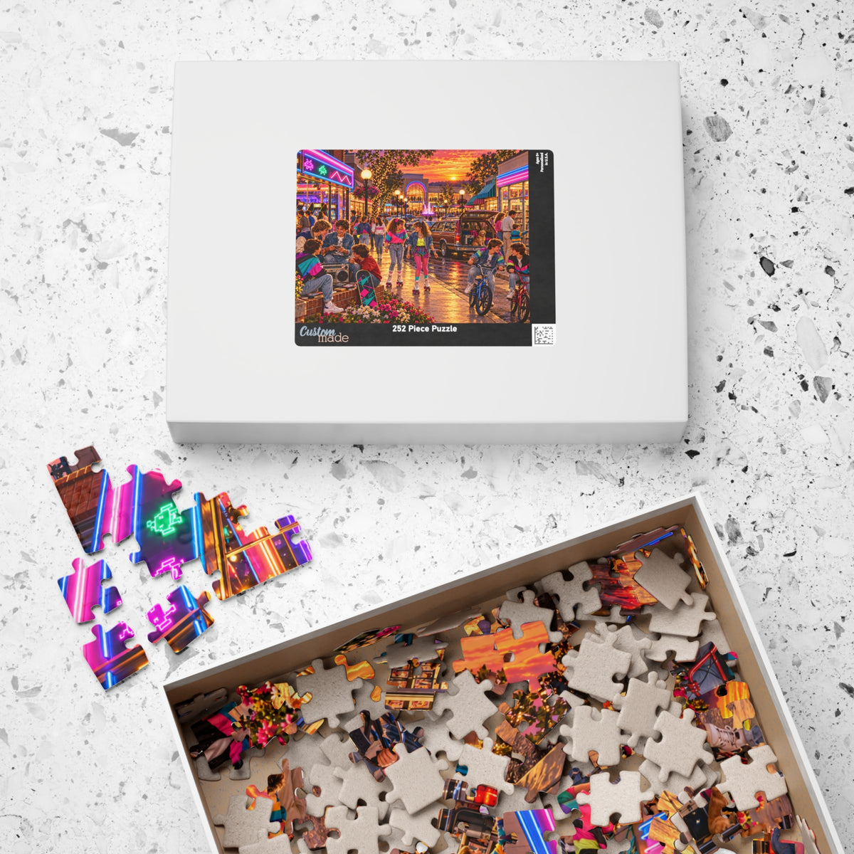 Retro 80s Neon Sunset Mall Jigsaw Puzzle for Adults & Kids | Vintage Nostalgia Gift