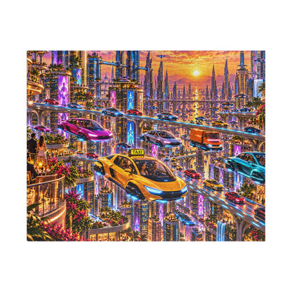 Futuristic City Jigsaw Puzzle - Cyberpunk Flying Cars Sunset - 110, 252, 520, 1014 Pcs