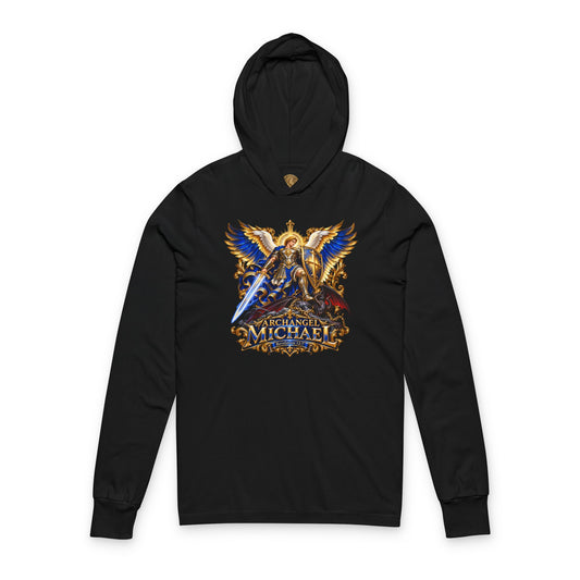 Archangel Michael Christian Graphic Hooded Long Sleeve Tee – Unisex Lightweight Hoodie