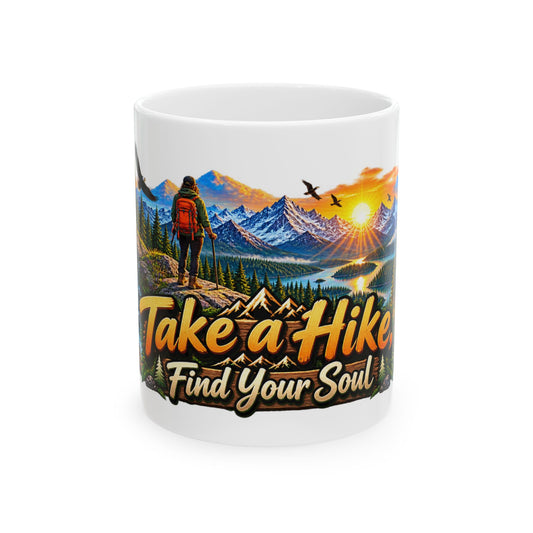 Hiking Coffee Mug, Mountain Landscape Nature Mug, Outdoor Adventure Gift, Camping Lover Ceramic Mug