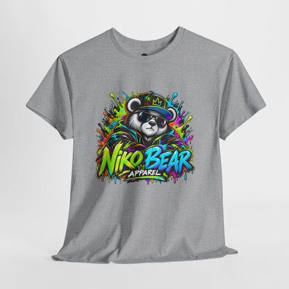 Niko Bear Graphic Tee - Cool Graffiti Panda Unisex Heavy Cotton T-Shirt