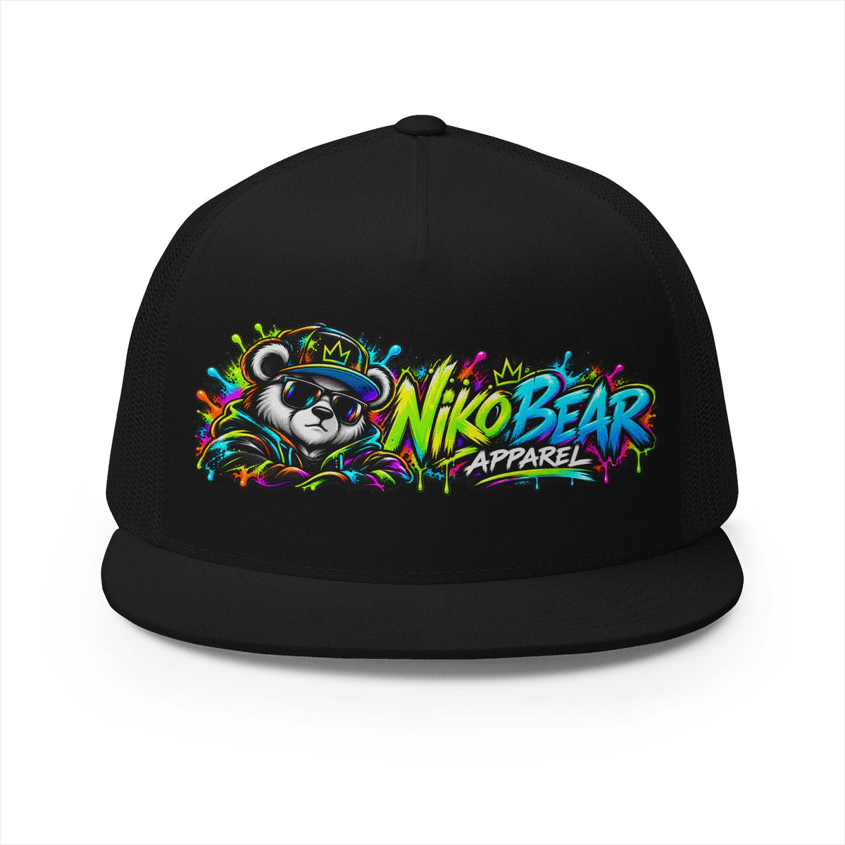 "NikoBear Apparel Colorful Graffiti Bear 5 Panel Trucker Cap | Urban Streetwear Hat Snapback