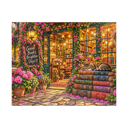 Cozy Bookshop Jigsaw Puzzle for Adults – Cat & Floral Bookstore (110, 252, 520, 1014 Pcs)