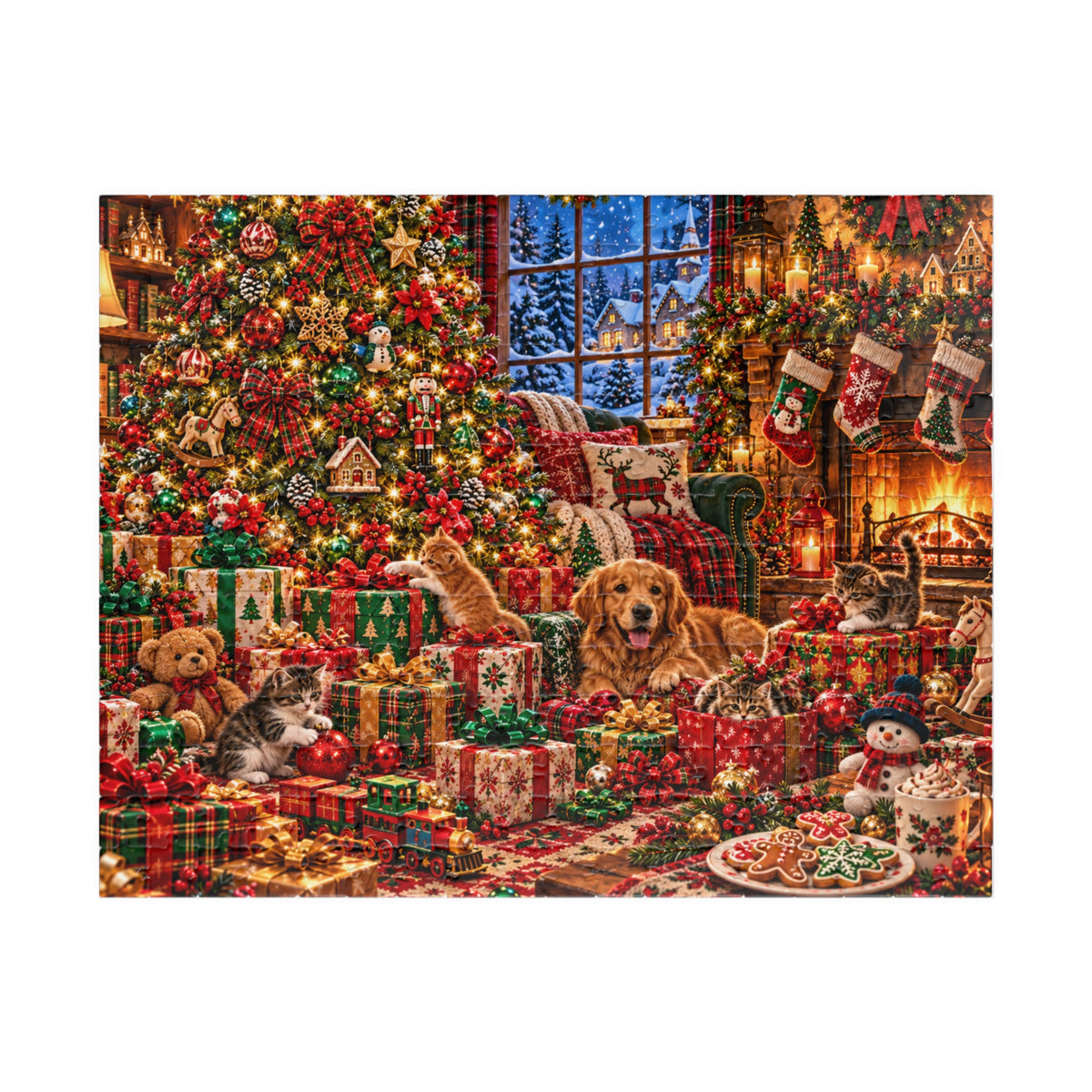 Cozy Christmas Pets Jigsaw Puzzle - Dog & Kittens Holiday Gift