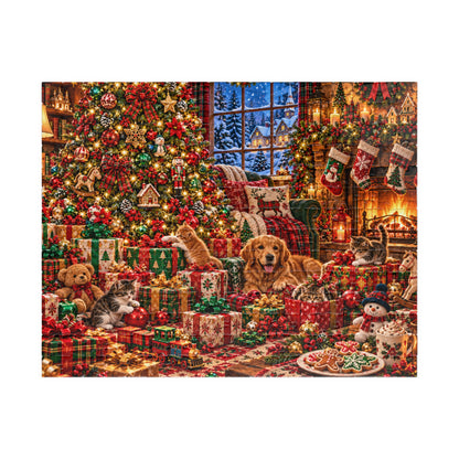 Cozy Christmas Pets Jigsaw Puzzle - Dog & Kittens Holiday Gift