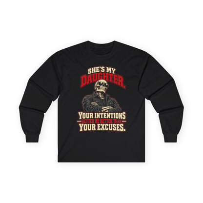 She's My Daughter Skull Graphic Long Sleeve T-Shirt - Protective Dad Shirt