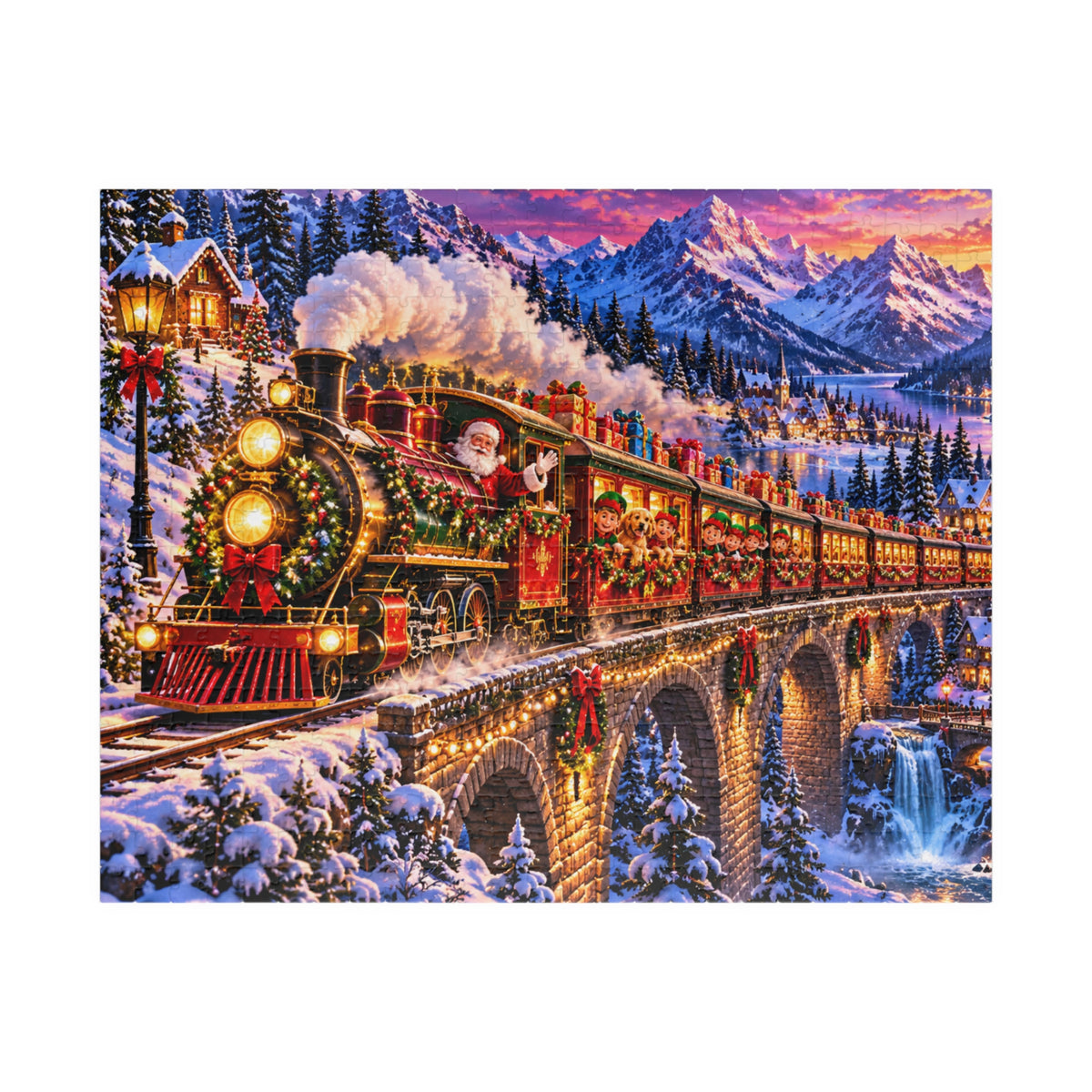 Santa’s Festive Christmas Steam Train Winter Wonderland Jigsaw Puzzle for Holiday Fun