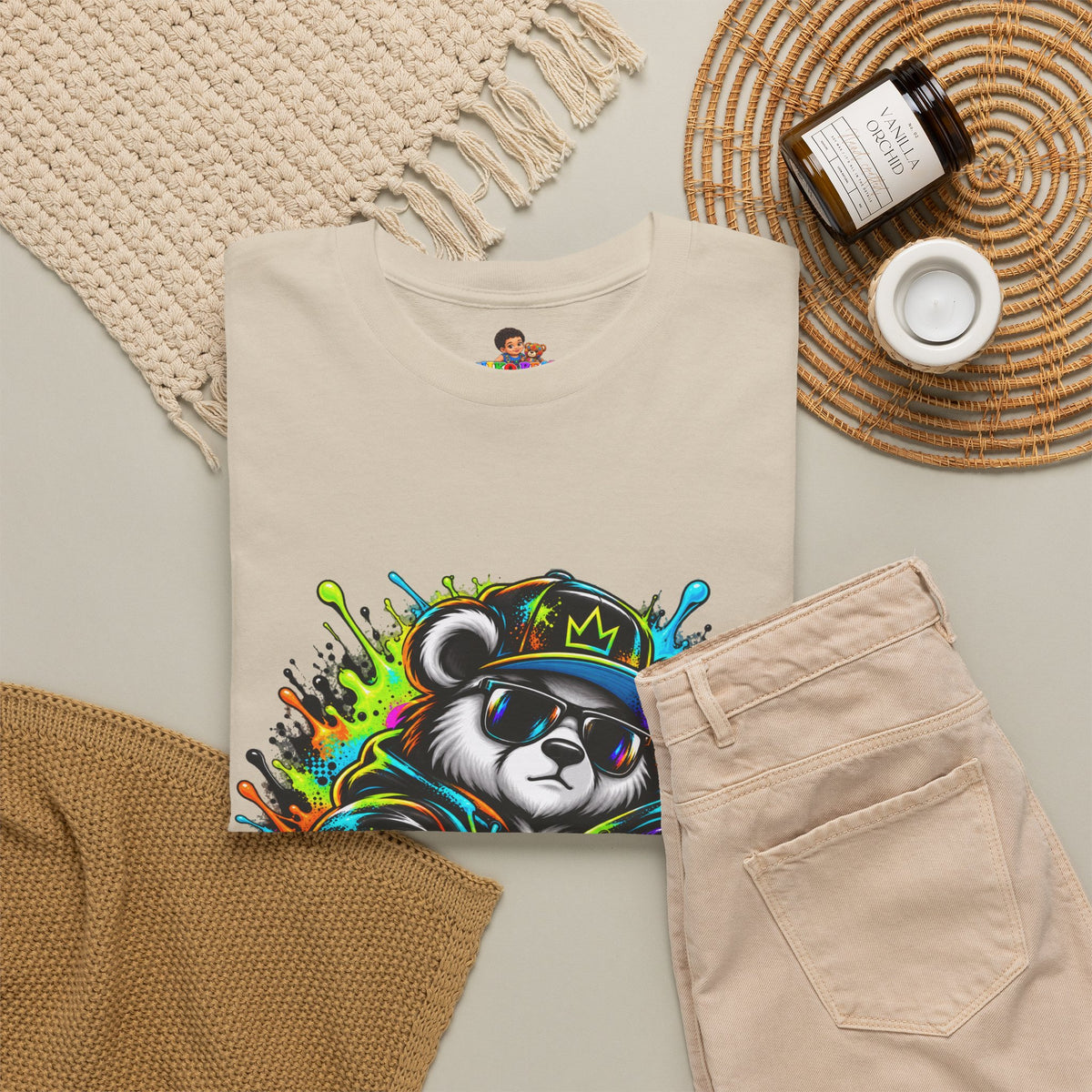 Niko Bear Graphic Tee - Cool Graffiti Panda Unisex Heavy Cotton T-Shirt