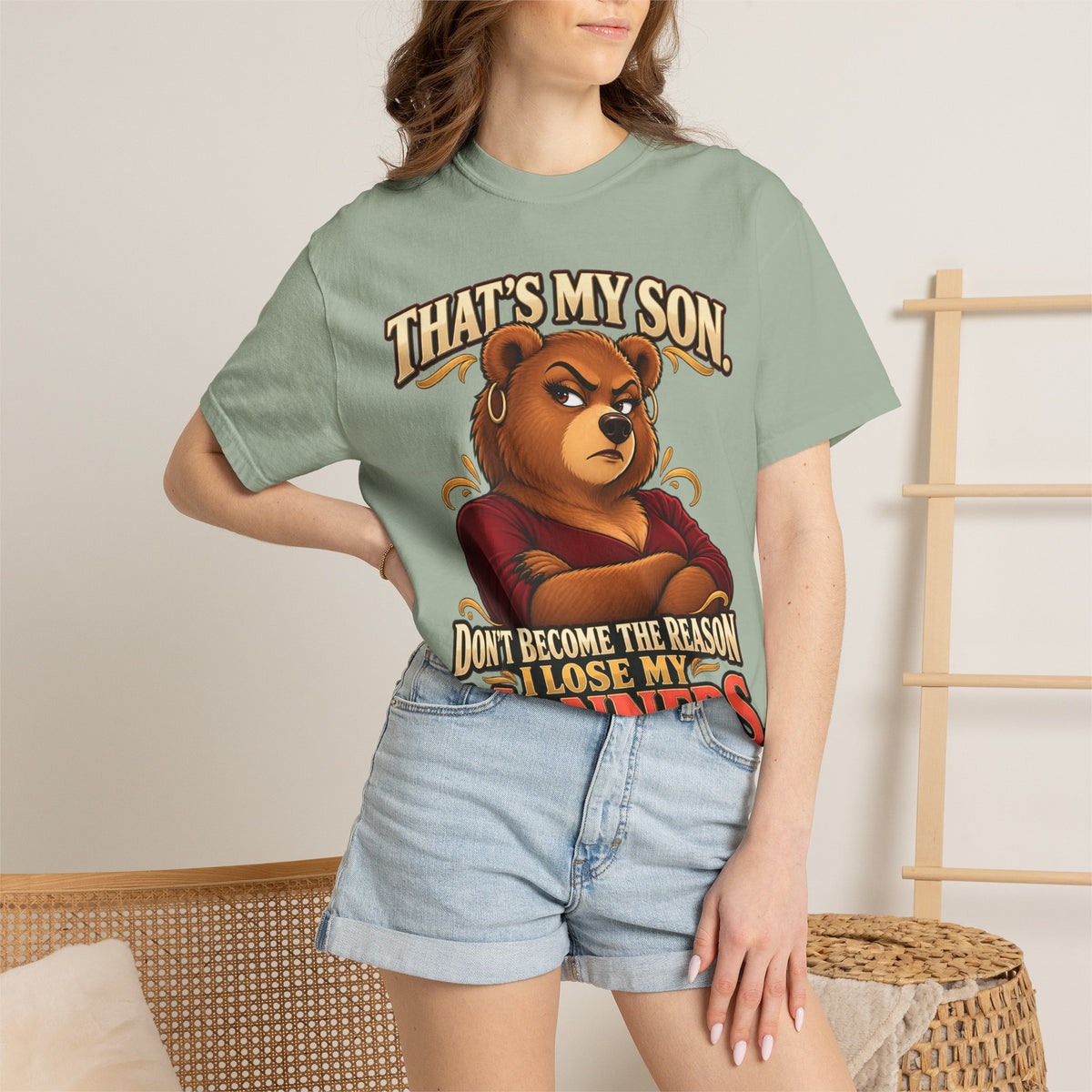 "That's My Son Don't Make Me Lose My Manners Mama Bear Shirt Funny Protective Mom Tee"