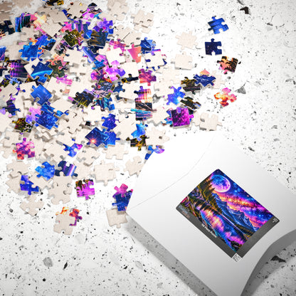 Galaxy Dreams Jigsaw Puzzle - Space Galaxy Mountain Lake Art Jigsaw Puzzles