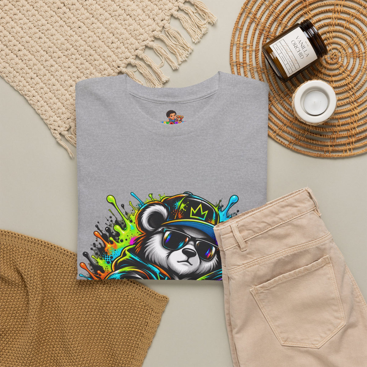 Niko Bear Graphic Tee - Cool Graffiti Panda Unisex Heavy Cotton T-Shirt