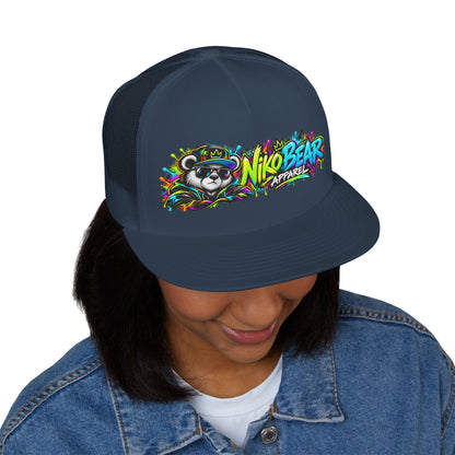 "NikoBear Apparel Colorful Graffiti Bear 5 Panel Trucker Cap | Urban Streetwear Hat Snapback