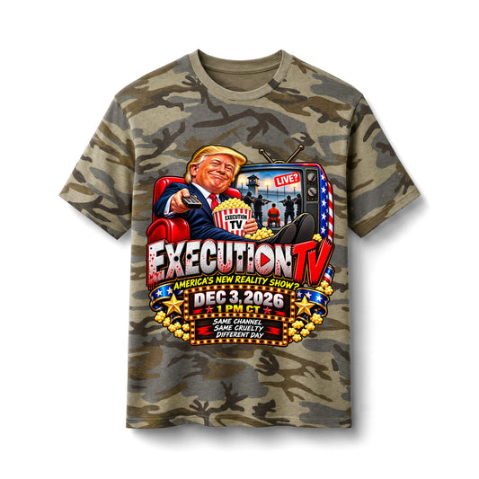 Trump Execution TV T-Shirt — Pink Camo Political Graphic Tee