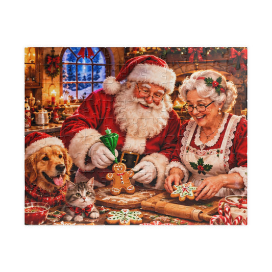Santa & Mrs. Claus Baking Gingerbread Cookies Holiday Jigsaw Puzzle