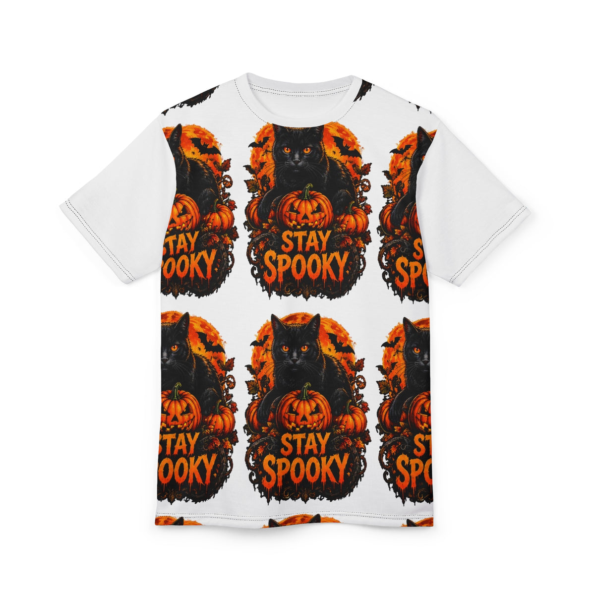 Stay Spooky Black Cat & Pumpkin All-Over Print T-Shirt