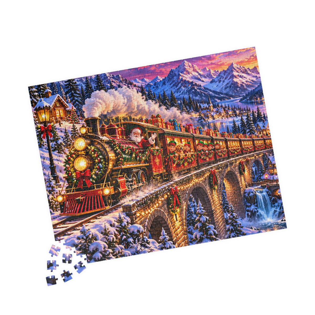 Santa’s Festive Christmas Steam Train Winter Wonderland Jigsaw Puzzle for Holiday Fun