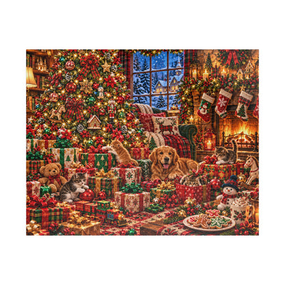 Cozy Christmas Pets Jigsaw Puzzle - Dog & Kittens Holiday Gift