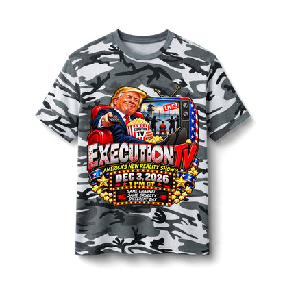 Trump Execution TV T-Shirt — Pink Camo Political Graphic Tee
