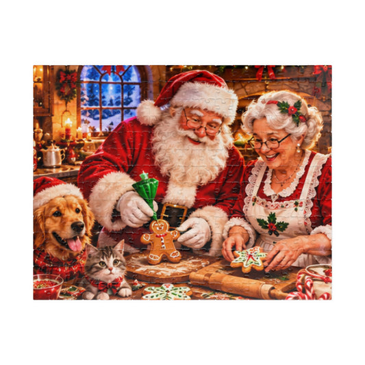 Santa & Mrs. Claus Baking Gingerbread Cookies Holiday Jigsaw Puzzle