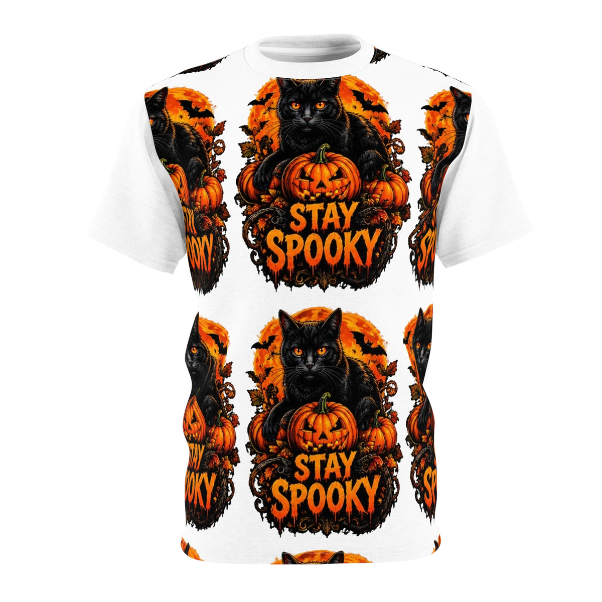 Stay Spooky Black Cat & Pumpkin All-Over Print T-Shirt