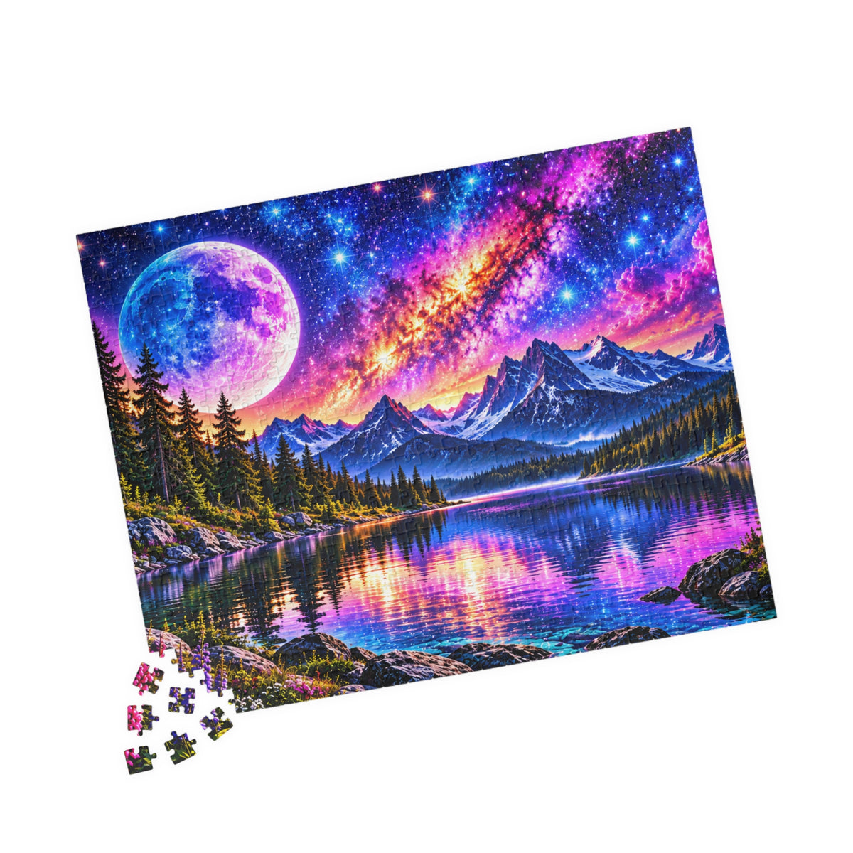 Galaxy Dreams Jigsaw Puzzle - Space Galaxy Mountain Lake Art Jigsaw Puzzles