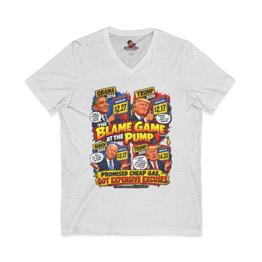 Blame Game At The Pump Gas Prices Shirt - Trump Obama Biden Political V-Neck Tee