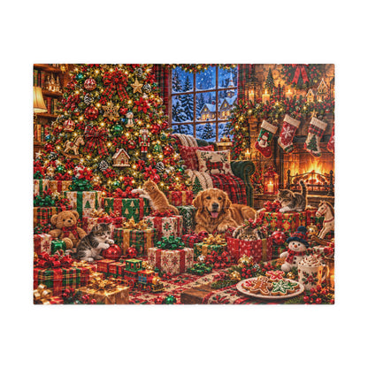 Cozy Christmas Pets Jigsaw Puzzle - Dog & Kittens Holiday Gift