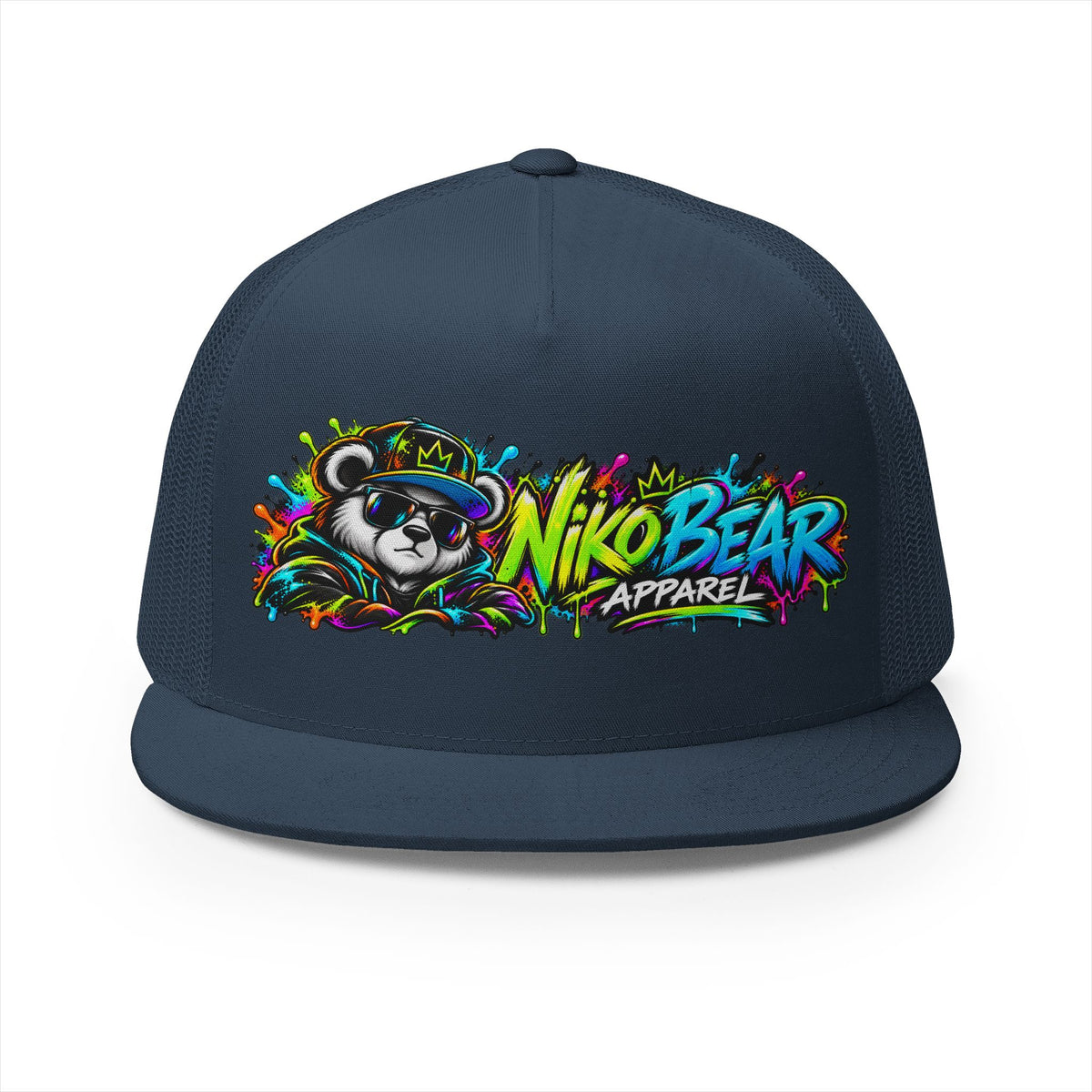 "NikoBear Apparel Colorful Graffiti Bear 5 Panel Trucker Cap | Urban Streetwear Hat Snapback
