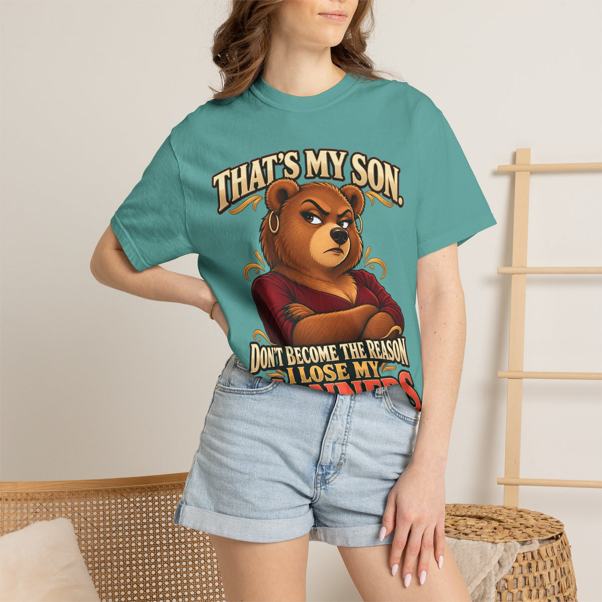 "That's My Son Don't Make Me Lose My Manners Mama Bear Shirt Funny Protective Mom Tee"