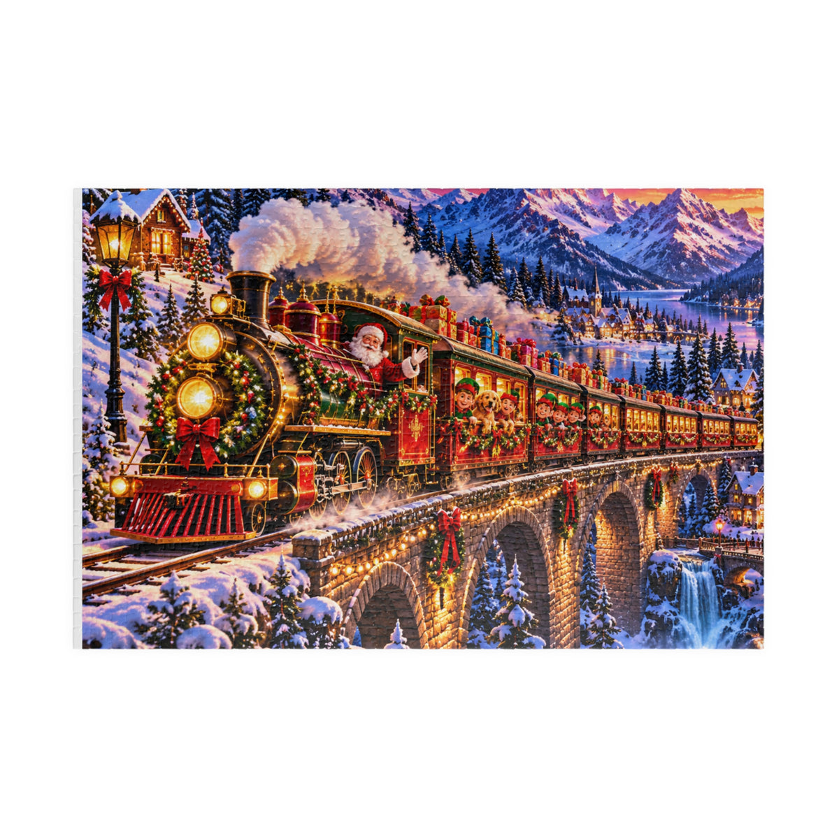 Santa’s Festive Christmas Steam Train Winter Wonderland Jigsaw Puzzle for Holiday Fun