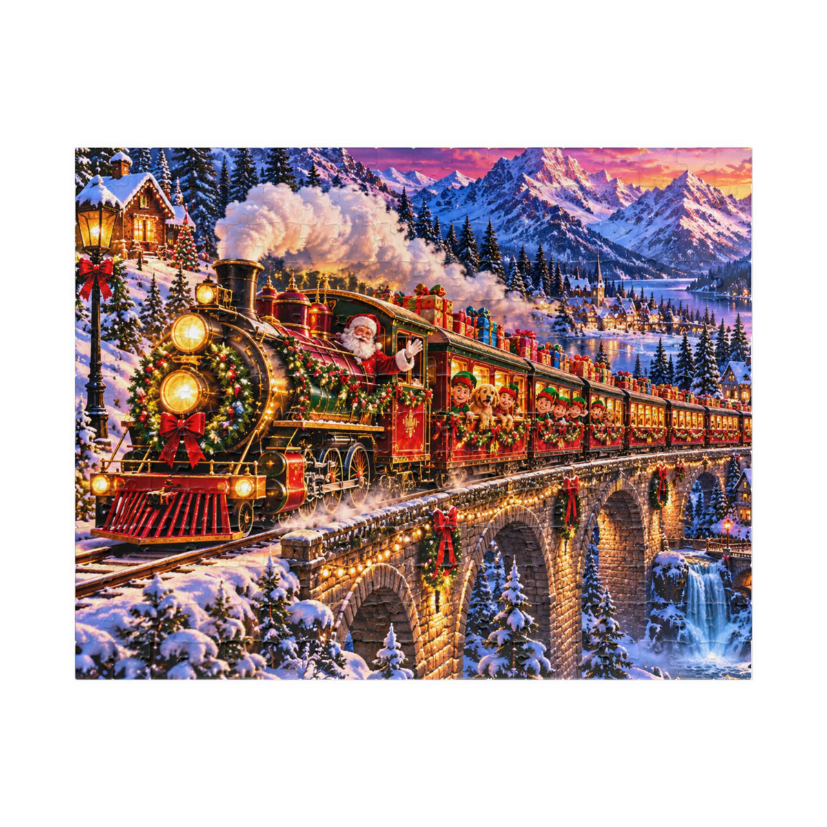 Santa’s Festive Christmas Steam Train Winter Wonderland Jigsaw Puzzle for Holiday Fun