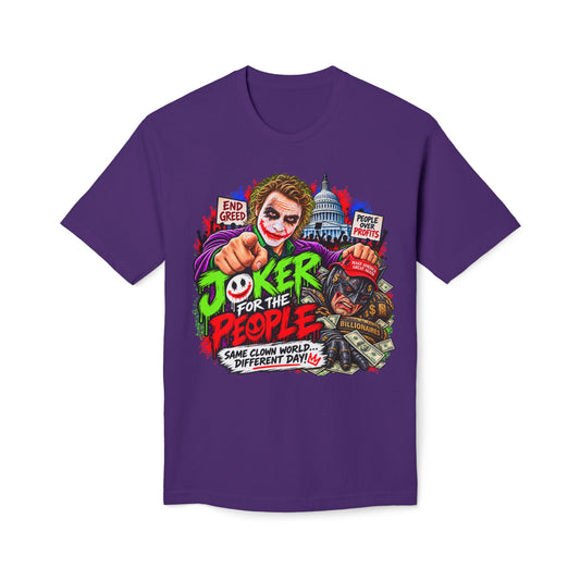 Joker Political Satire Graphic Tee, Unisex Purple & Lime Green Cotton T-Shirt