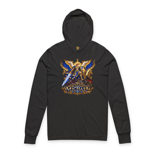 Archangel Michael Christian Graphic Hooded Long Sleeve Tee – Unisex Lightweight Hoodie