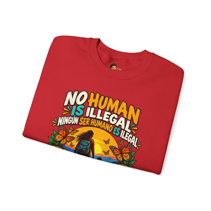 No Human Is Illegal Sweatshirt — Bilingual Immigrant Rights