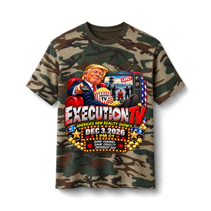 Trump Execution TV T-Shirt — Pink Camo Political Graphic Tee